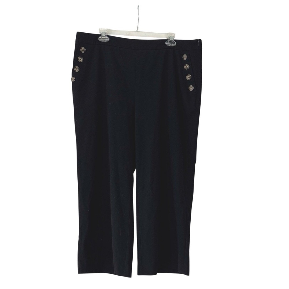Mango MNG Black Sailor Wide Leg Cropped Pants‎ Button Detail Womens Size 10